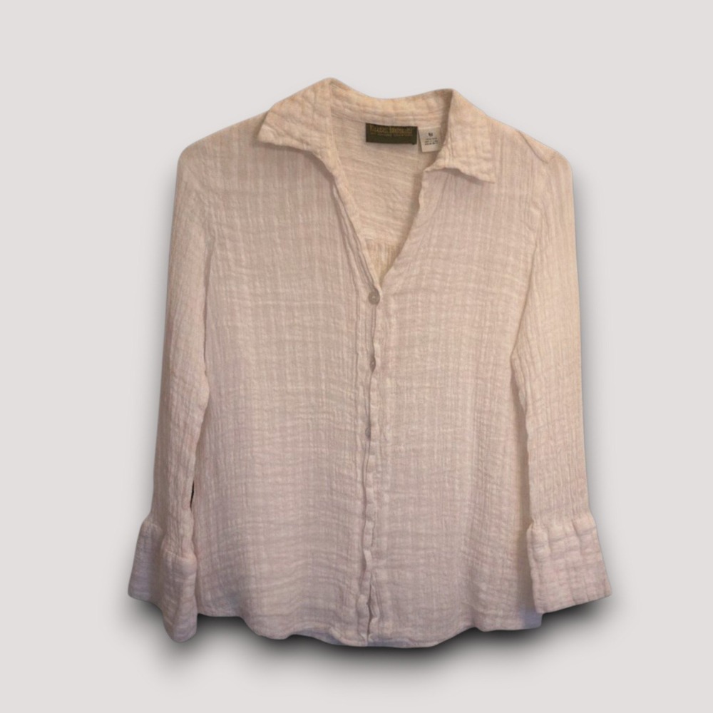 Harve Benard Button Down Shirt Womens M White Linen Luxe Crinkle Lagenlook